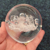 Handcrafted Frosted White Art Glass Paperweight with Floating Bubble Design #83