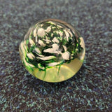 Handcrafted Green & White Swirl Art Glass Paperweight with Controlled Bubble Detail #79