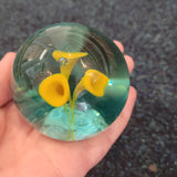Handcrafted Green & Yellow Calla Lily Art Glass Paperweight with Controlled Bubble #54