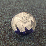 Handcrafted White Flower Art Glass Paperweight with Cobalt Blue Base #78