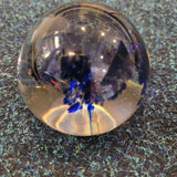 Handcrafted Deep Blue Abstract Art Glass Paperweight with Bubble Detail #65