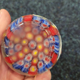 Vintage Millefiori Art Glass Paperweight Red Blue Flower Cane 250g #8