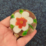 Handcrafted White & Red Floral Art Glass Paperweight #63