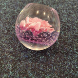 Handcrafted Pink Floral Art Glass Paperweight with Controlled Bubbles #55