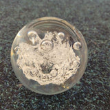 Handcrafted Frosted White Art Glass Paperweight with Floating Bubble Design #83