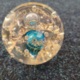 Vintage Hand Blown Art Glass Paperweight Blue Controlled Bubble Studio Glass 410g