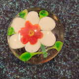 Handcrafted White & Red Floral Art Glass Paperweight #63