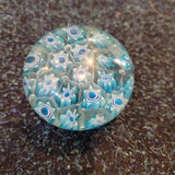 Blue & White Millefiori Art Glass Paperweight Floral Cane Design 195g #20