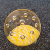 Yellow & White Swirl Handcrafted Art Glass Paperweight with Controlled Bubbles #47