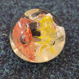 Abstract Handcrafted Art Glass Paperweight in Fiery Orange, White & Yellow #64