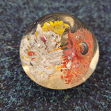 Abstract Handcrafted Art Glass Paperweight in Fiery Orange, White & Yellow #64