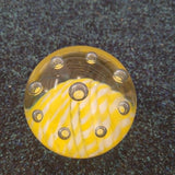 Yellow & White Swirl Handcrafted Art Glass Paperweight with Controlled Bubbles #47