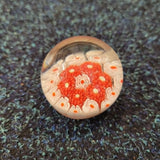 Vintage Miniature Millefiori Art Glass Paperweight Red White Flower Cane #11