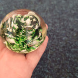 Handcrafted Green & White Swirl Art Glass Paperweight with Controlled Bubble Detail #79
