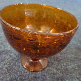 Vintage Amber Bubble Glass Pedestal Bowl Erik Hoglund Kosta Boda Style