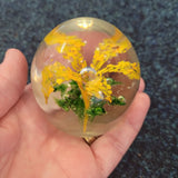Handcrafted Yellow Dandelion Flower Art Glass Paperweight with Controlled Bubbles #52