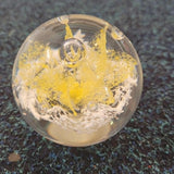 Handcrafted Yellow & White Abstract Floral Art Glass Paperweight with Controlled Bubbles #53