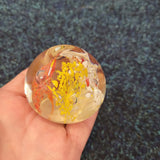 Abstract Handcrafted Art Glass Paperweight in Fiery Orange, White & Yellow #64