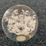 Handcrafted Frosted White Art Glass Paperweight with Floating Bubble Design #83