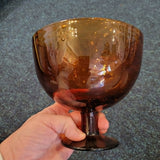 Vintage Amber Bubble Glass Pedestal Bowl Erik Hoglund Kosta Boda Style