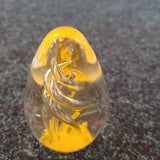 Vintage Hand Blown Art Glass Teardrop Paperweight Amber Yellow & Silver Spiral Sculpture 370g