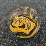 Handcrafted Yellow & Black Art Glass Paperweight with Floating Bubble Design #82