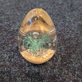 Green & Gold Art Glass Egg Paperweight Fountain Design Bubbles 375g #113