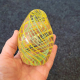 Yellow & Green Spiral Thread Art Glass Egg Paperweight 480g 9cm #121