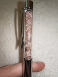 Strawberry Quartz Gemstone Chip Ballpoint Pen Silver Tone Black Ink