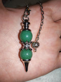 Green Aventurine Gemstone Dowsing Pendulum with Silver Tone Chain