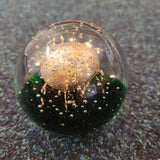 Golden Orb Over Emerald Glass Paperweight #38