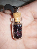 Garnet Gemstone Chip Bottle Charm Pendant Glass Vial with Moon & Star Charms
