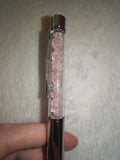 Rose Quartz Gemstone Chip Ballpoint Pen Silver Tone Black Ink