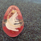 Handcrafted Art Glass Egg Paperweight | White Ribbon Tree with Gold. Design #5 | 430g