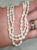 Vintage Triple Strand Baroque Freshwater Pearl Necklace with 925 Sterling Silver Clasp
