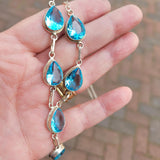 Vintage 925 Sterling Silver Blue Gemstone Pear Drop Necklace Blue Topaz Colour