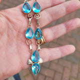 Vintage 925 Sterling Silver Blue Gemstone Cross Drop Necklace Blue Topaz Colour