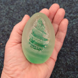 Frosted Art Glass Egg Paperweight | Satin Finish with Green Spiral Design #8 | 260g