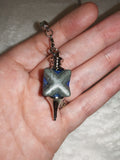 Lapis Lazuli Merkaba Gemstone Dowsing Pendulum with Silver Tone Chain