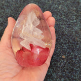Handcrafted Art Glass Egg Paperweight | White Ribbon Tree with Gold. Design #5 | 430g