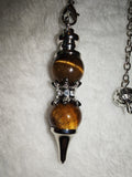 Golden Tiger's Eye Double Sphere Gemstone Dowsing Pendulum with Silver Tone Chain