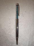 Blue Apatite Gemstone Chip Ballpoint Pen Silver Tone Black Ink