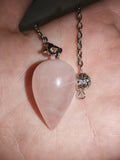 Rose Quartz Teardrop Gemstone Dowsing Pendulum with Silver Tone Chain