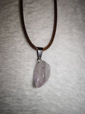 Natural Pale Amethyst Freeform Pendant Necklace on Brown Cord #55