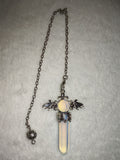 Opalite Dragon Wing Gemstone Dowsing Pendulum with Silver Tone Chain