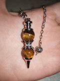 Golden Tiger's Eye Double Sphere Gemstone Dowsing Pendulum with Silver Tone Chain