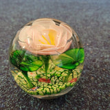 Large White Water Lily Handcrafted Art Glass Paperweight with Frog #42