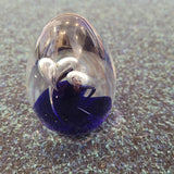 Dark Blue Art Glass Egg Paperweight with Silver Bubbles | Handcrafted Decorative Glass Sculpture. Design #10 | 310g