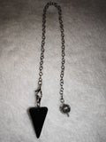 Black Obsidian Cone Gemstone Dowsing Pendulum with Silver Tone Chain