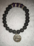 Pisces Zodiac Lava Stone Bracelet with Purple Dyed Agate Accent Beads
